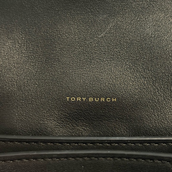 Tory Burch Kira Black Pebbled Leather Mixed Media Mini Crossbody Bag Gold Chain - Picture 15 of 16